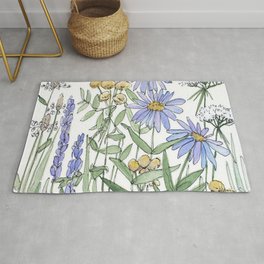 Asters and Wild Flowers Botanical Nature Floral Area & Throw Rug