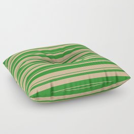 [ Thumbnail: Forest Green and Tan Colored Striped/Lined Pattern Floor Pillow ]