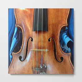 Violin with Blue Background Metal Print