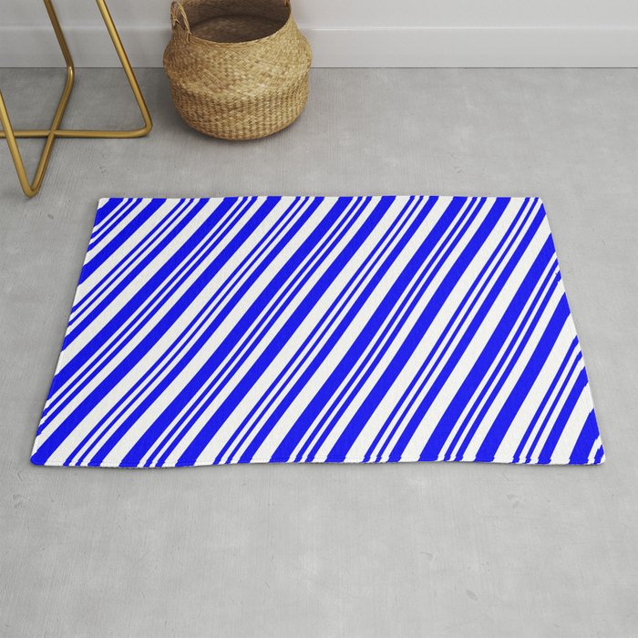 Blue & White Colored Striped/Lined Pattern Rug