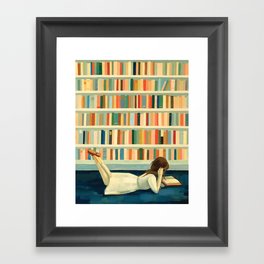I Saw Her In the Library Gerahmter Kunstdruck | Girl, Curated, Vintage, Library, Writer, Painting, Librarian, Colorful, Reading, Reader 