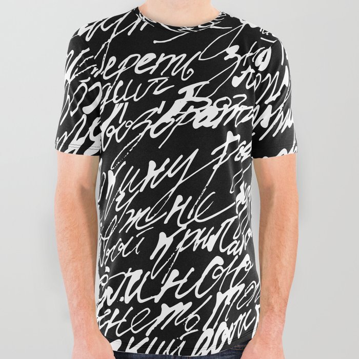 Calligraphy pattern All Over Graphic Tee