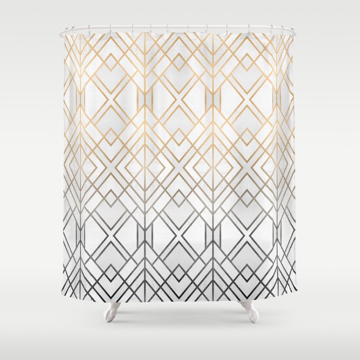 Gold And Grey Geo Shower Curtain By, Grey Geometric Shower Curtain Uk