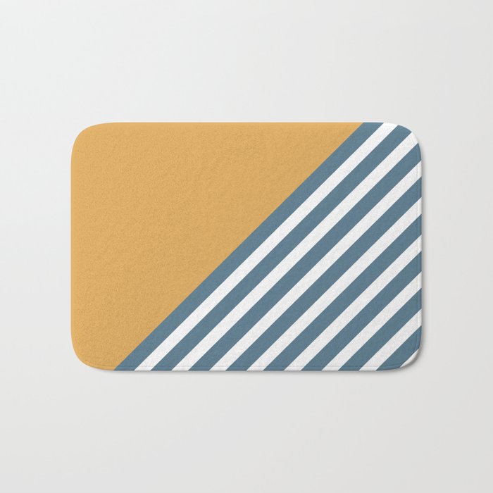 Color Block & Stripes Geometric Print, Yellow, Blue and White Bath Mat