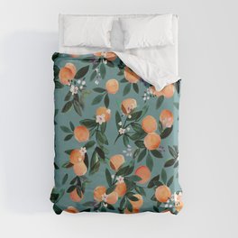 Dear Clementine - oranges teal by Crystal Walen Duvet Cover