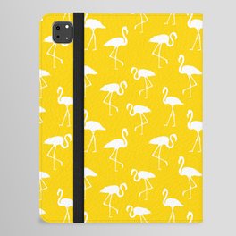 White flamingo silhouettes seamless pattern on yellow background iPad Folio Case