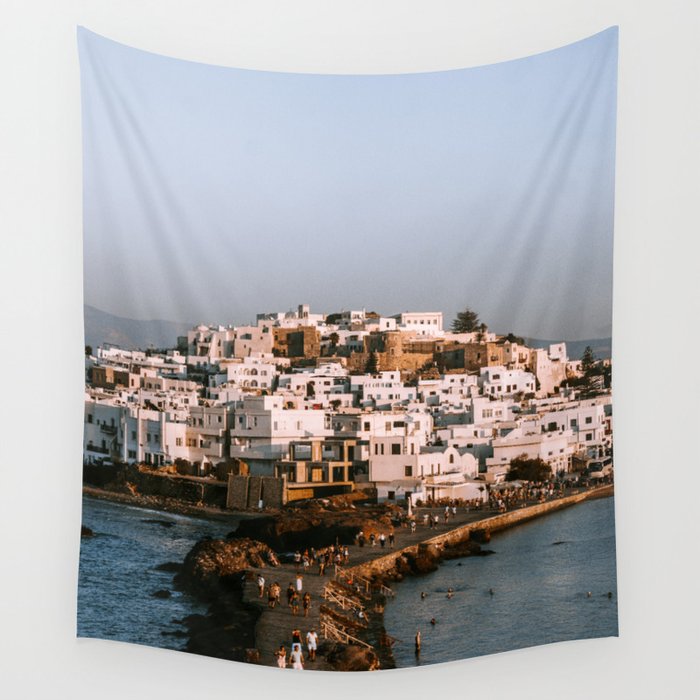 Sunset View over the Old Town of Chora on the Sea | The Greek Island of Naxos, Cyclades, Greece, Europe | Travel Photography Fine Art Wall Tapestry