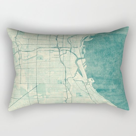 Milwaukee Map Blue Vintage Rectangular Pillow