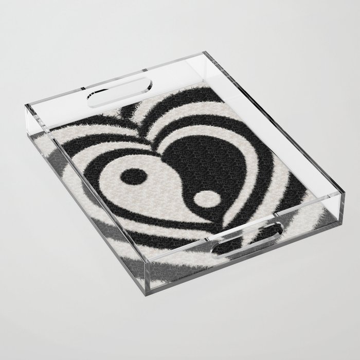 Furry Ying Yang Hearts (Faux Black and White Animal Fur, Digital Art) (xii 2021) Acrylic Tray