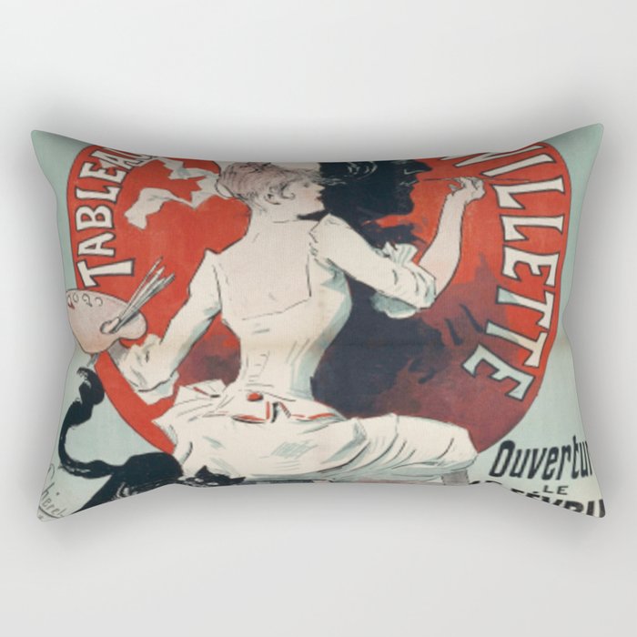 Jules Cheret Exposition De Tableaux And Dessins De A. Willette Black Cat And Woman Rectangular Pillow