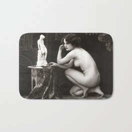 Vintage Nude Art Studies R45 Contemplation Bath Mat | Lady, Vintagenudeart, Erotic, Thinking, Women, Photo, Black And White, Vintage, Nude, Risque 