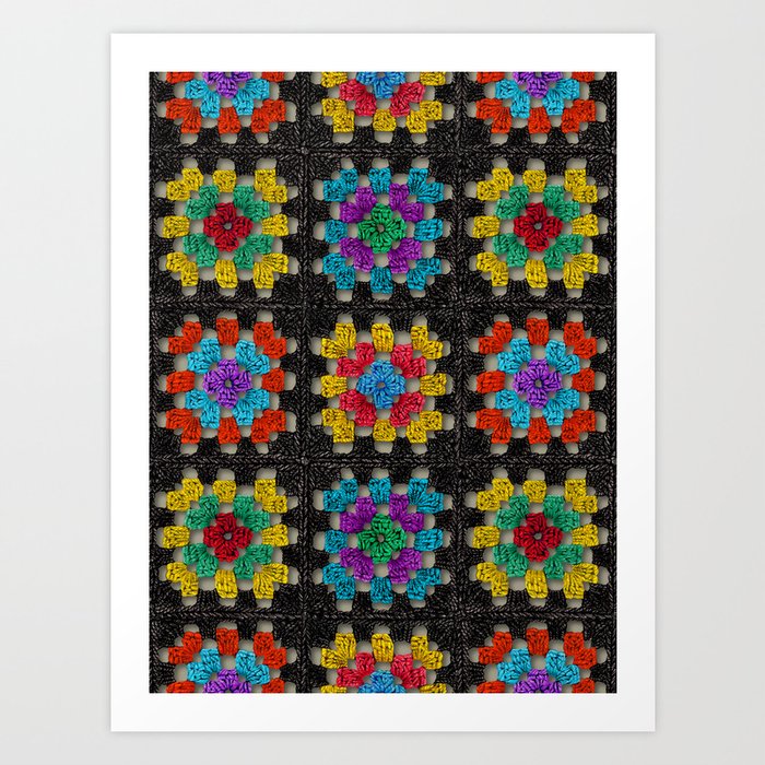Granny Squares Retro Crochet Afghan Blanket Art Print