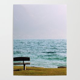 Wooden Bench Seat Sea Ocean Water Delay Calm Poster