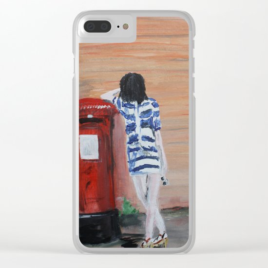 Blue And White Striped Dress Acrylic Fine Art Painting Clear iPhone Case