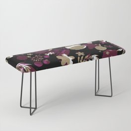Modern Abstract Fuchsia Pink Black Gold Floral Bench