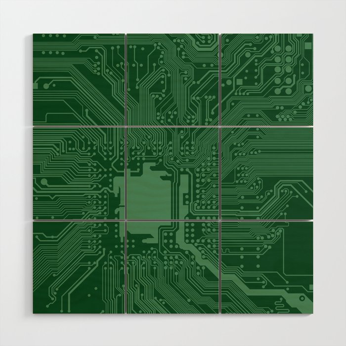 Green Geek Motherboard Circuit Pattern Wood Wall Art