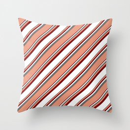 [ Thumbnail: Dim Gray, Dark Salmon, Maroon & White Colored Lines/Stripes Pattern Throw Pillow ]