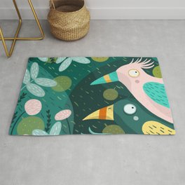 Birds in the jungle - green and pink Rug
