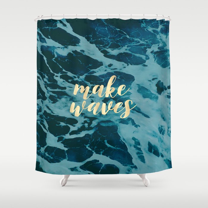Make Waves in Gold Shower Curtain