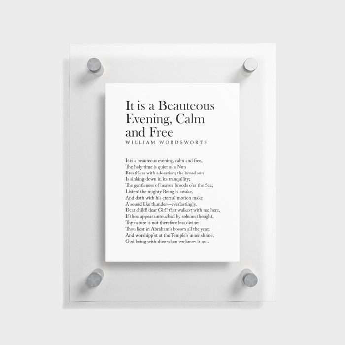 It is a Beauteous Evening, Calm and Free - William Wordsworth Poem - Literature - Typography Print 1 Floating Acrylic Print