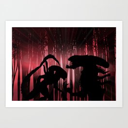 Red Forest Aliens Art Print