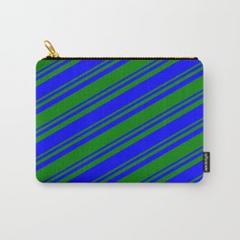 [ Thumbnail: Green and Blue Colored Stripes/Lines Pattern Carry-All Pouch ]