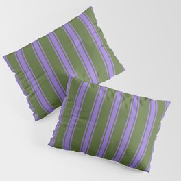 [ Thumbnail: Dark Olive Green and Purple Colored Lines Pattern Pillow Sham ]