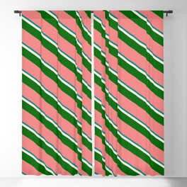 [ Thumbnail: Teal, Beige, Dark Green & Light Coral Colored Lines Pattern Blackout Curtain ]