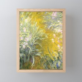 The Path through the Irises floral iris landscape painting by Claude Monet in alternate yellow Framed Mini Art Print