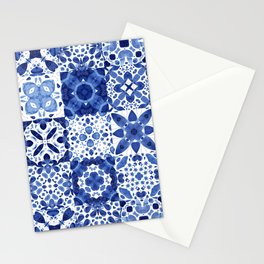 Indigo Watercolor Tiles Stationery Card