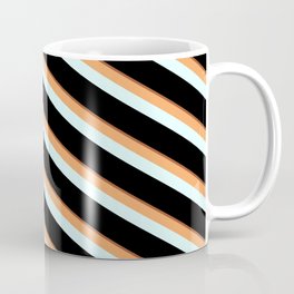 [ Thumbnail: Sienna, Brown, Light Cyan, and Black Colored Striped/Lined Pattern Coffee Mug ]