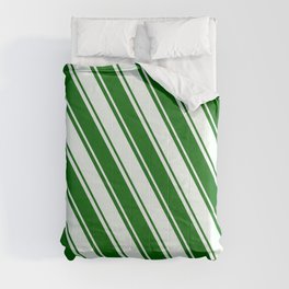 [ Thumbnail: Dark Green & Mint Cream Colored Striped Pattern Comforter ]