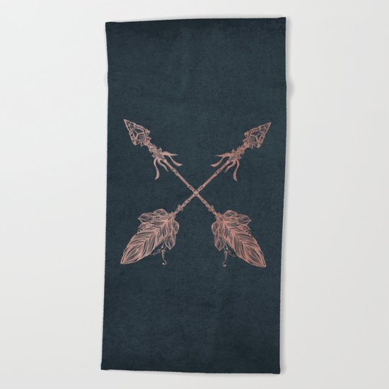 Arrows Rose Gold Foil on Navy Blue Beach Towel