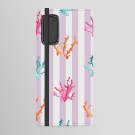 Colorful Coral Reef on Lilac Purple Stripes Android Wallet Case