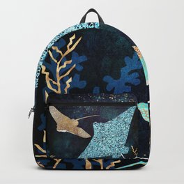 Metallic Stingray II Backpack | Graphicdesign, Stingray, Curated, Indigo, Teal, Blue, Sea, Water, Abstract, Digital 
