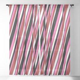 [ Thumbnail: Hot Pink, Brown, White & Black Colored Lined/Striped Pattern Sheer Curtain ]