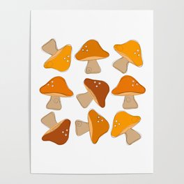 Mushroom Retro Orange Design  Poster