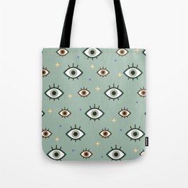 Evil Eye Pattern, Brown and Green Eyes Tote Bag