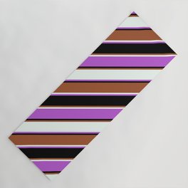 [ Thumbnail: Sienna, Mint Cream, Orchid & Black Colored Pattern of Stripes Yoga Mat ]