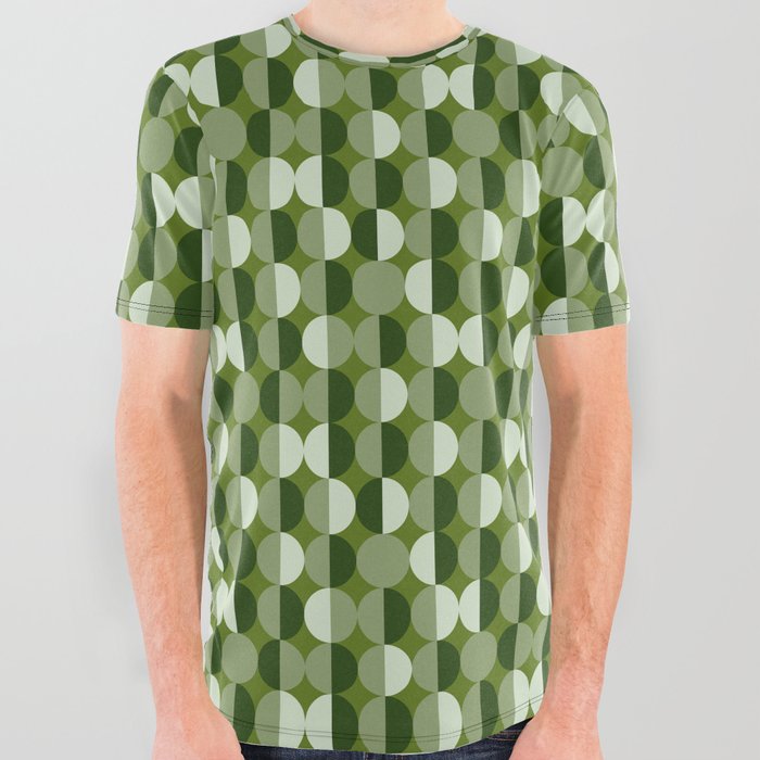 Retro circles grid green All Over Graphic Tee