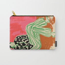 CALM WOMAN PORTRAIT Carry-All Pouch | Pink, Vintage, Animal Print, Winter, Matisse, Fashion, Digital, Pattern, Drawing, Chalk Charcoal 