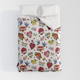 Broken Hearts Tattoo Duvet Cover