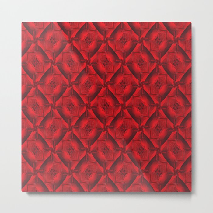 A red-black pattern of rhombuses connected by quatrefoils and a black middle. Metal Print
