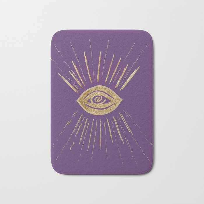 Evil Eye Gold on Purple #1 #drawing #decor #art #society6 Bath Mat