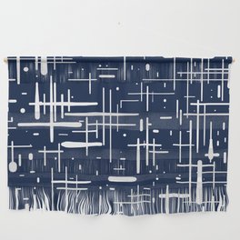 Mid-Century Modern Kinetikos Pattern in Nautical Navy Blue and White Wall Hanging