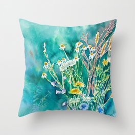 Aromatic Field Flowers Throw Pillow