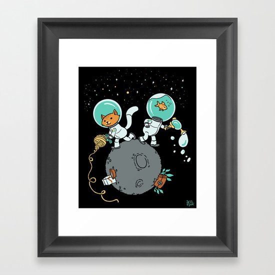 Space Kitty and Captain Fish Framed Art Print