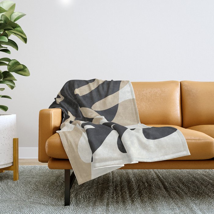 Abstract Matisse Organic Leaves Shapes \\ Neutral Beige & Dark Grey Color Palette Throw Blanket