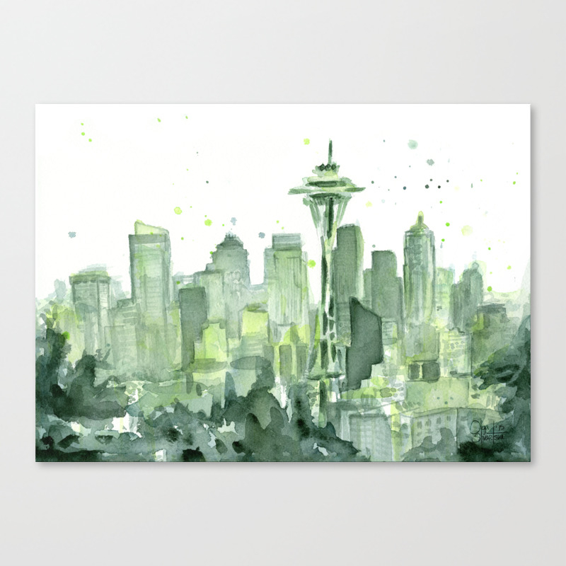 Seattle Watercolor Painting Canvas Print By Olechka Society6