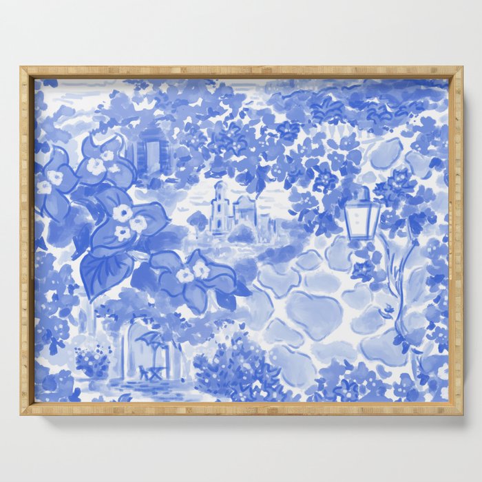 Bougainvillea Italy Blue White Serving Tray